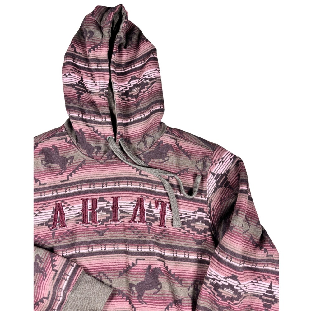 Ariat REAL Womens Small Pink Purple Southwestern Aztec Horse Hoodie Sweatshirt